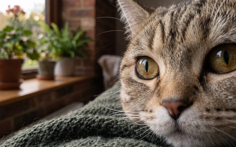 Close-up of a cat's vertical slit pupils, part of how cats see in the dark