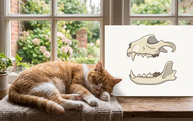 Illustrated cat dental chart showing incisors, canines, premolars and molars